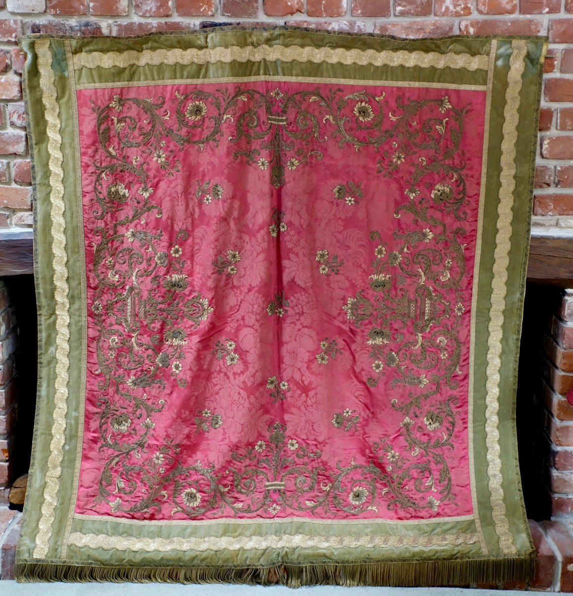 Antique Silk Coverlet Gold Metallic Embroidery Decor Antiquaire