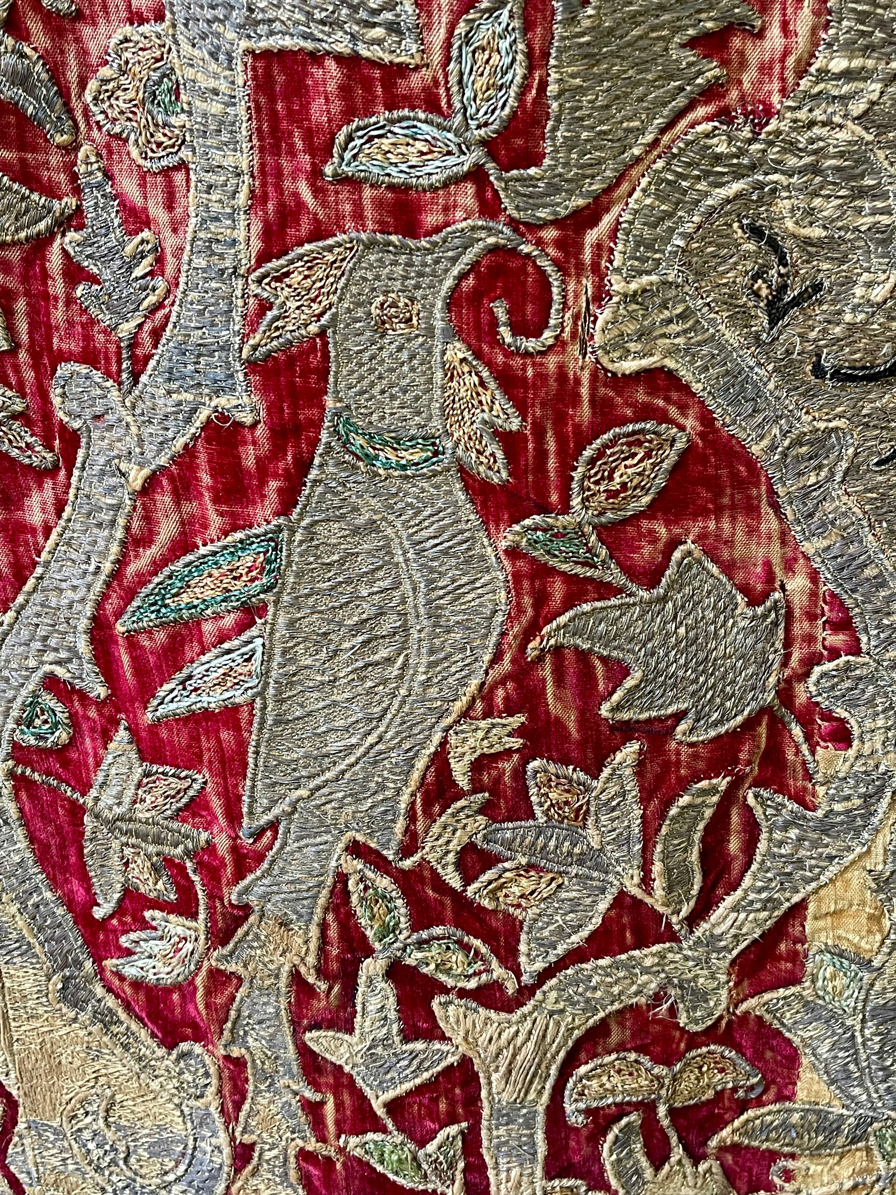 18th Century Persian Silk Velvet Metal Thread Panel