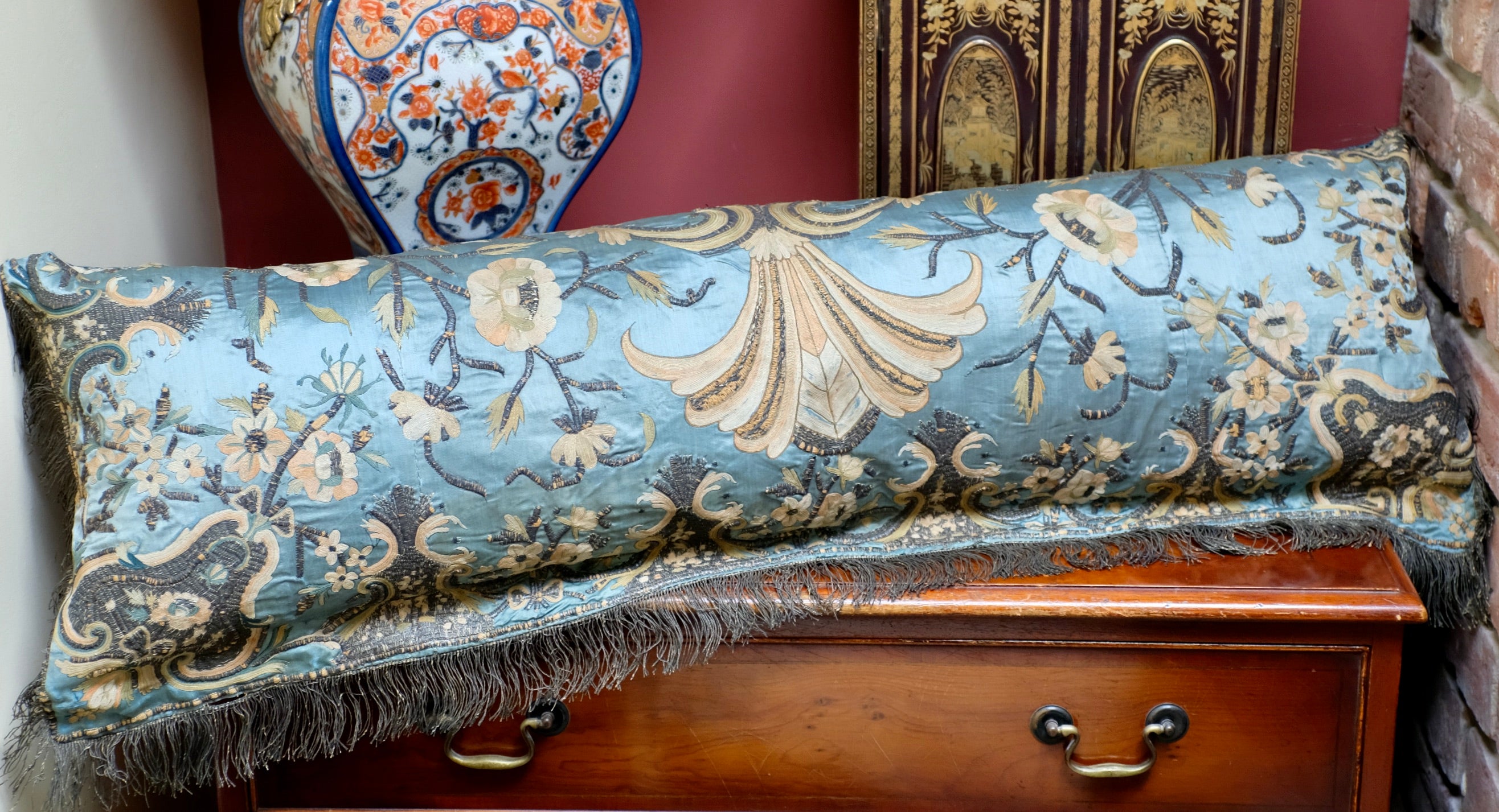 18th Century Ottoman Embroidery Bolster Pillows PAIR