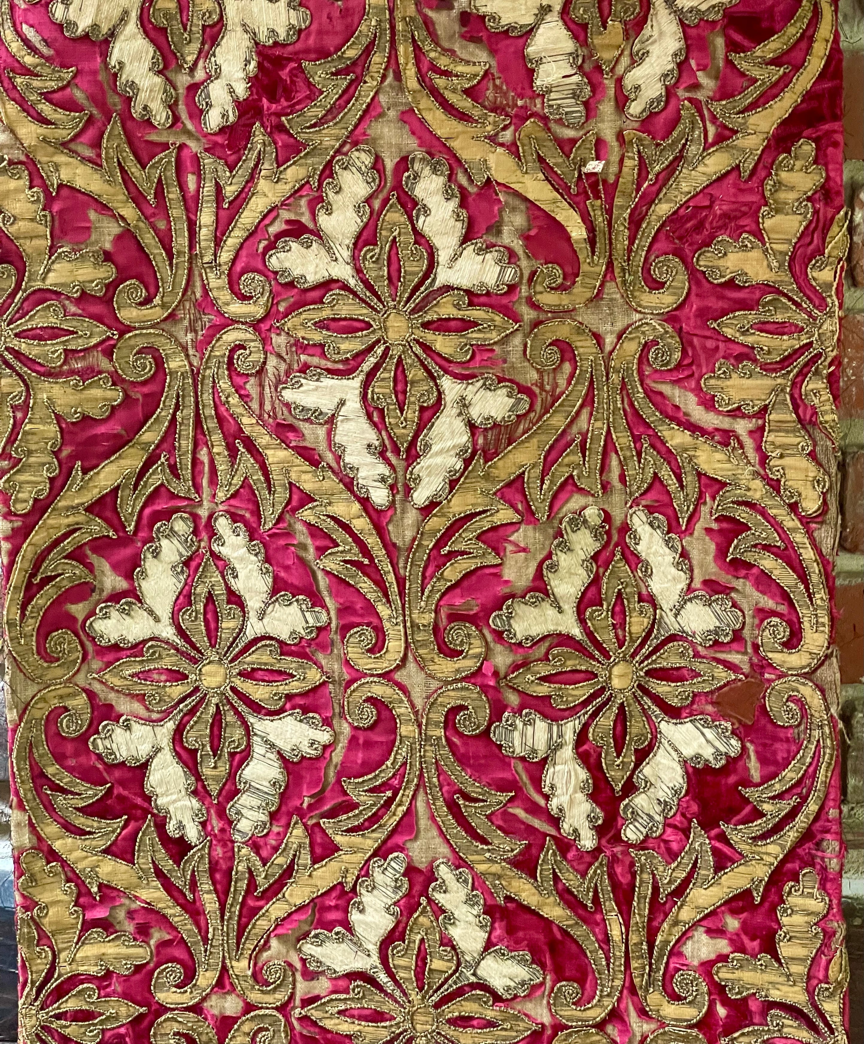 17th Century Venetian Baroque Silk Velvet Appliqued Panel