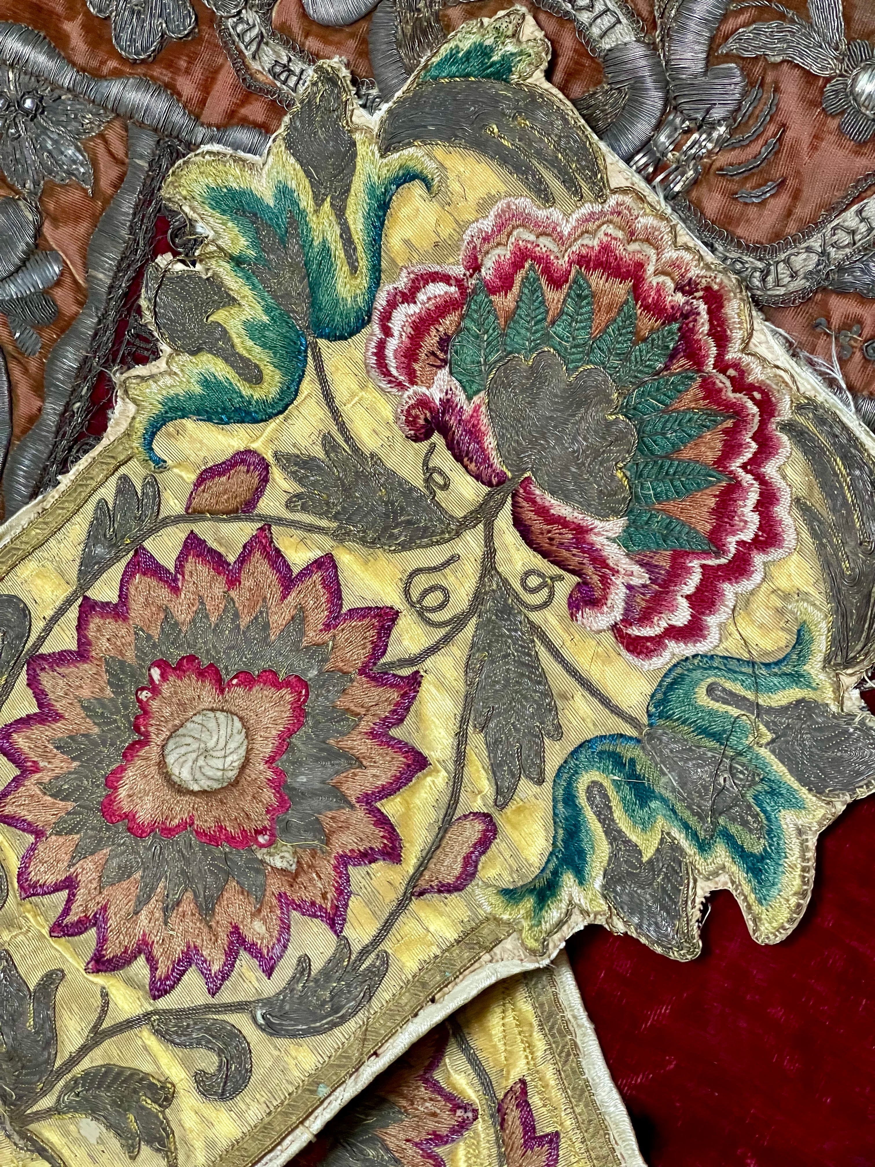 18th Century Needlework Italian Baroque Embroidery Ottoman Flowers