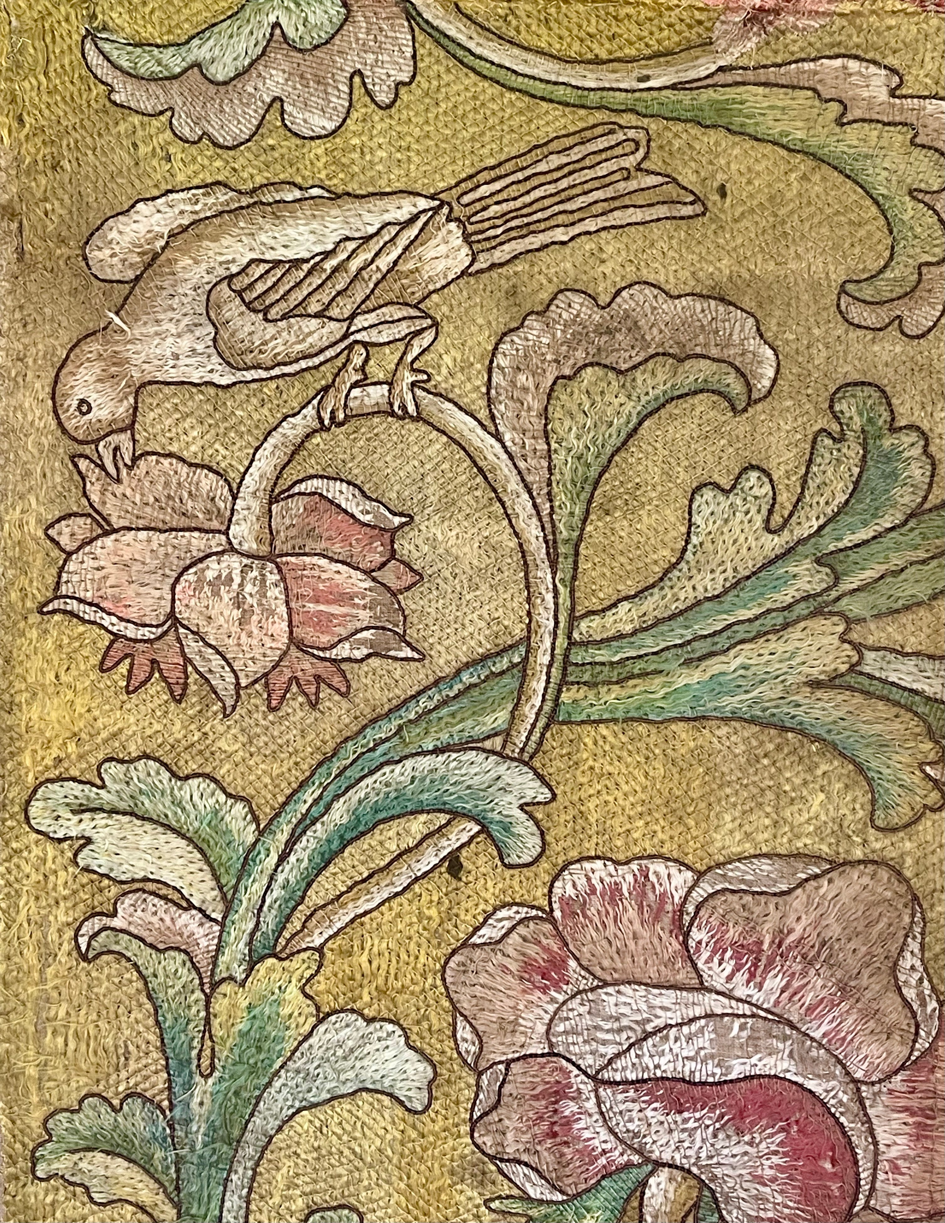 17th Century Italian Silk Floss Embroidered Panel