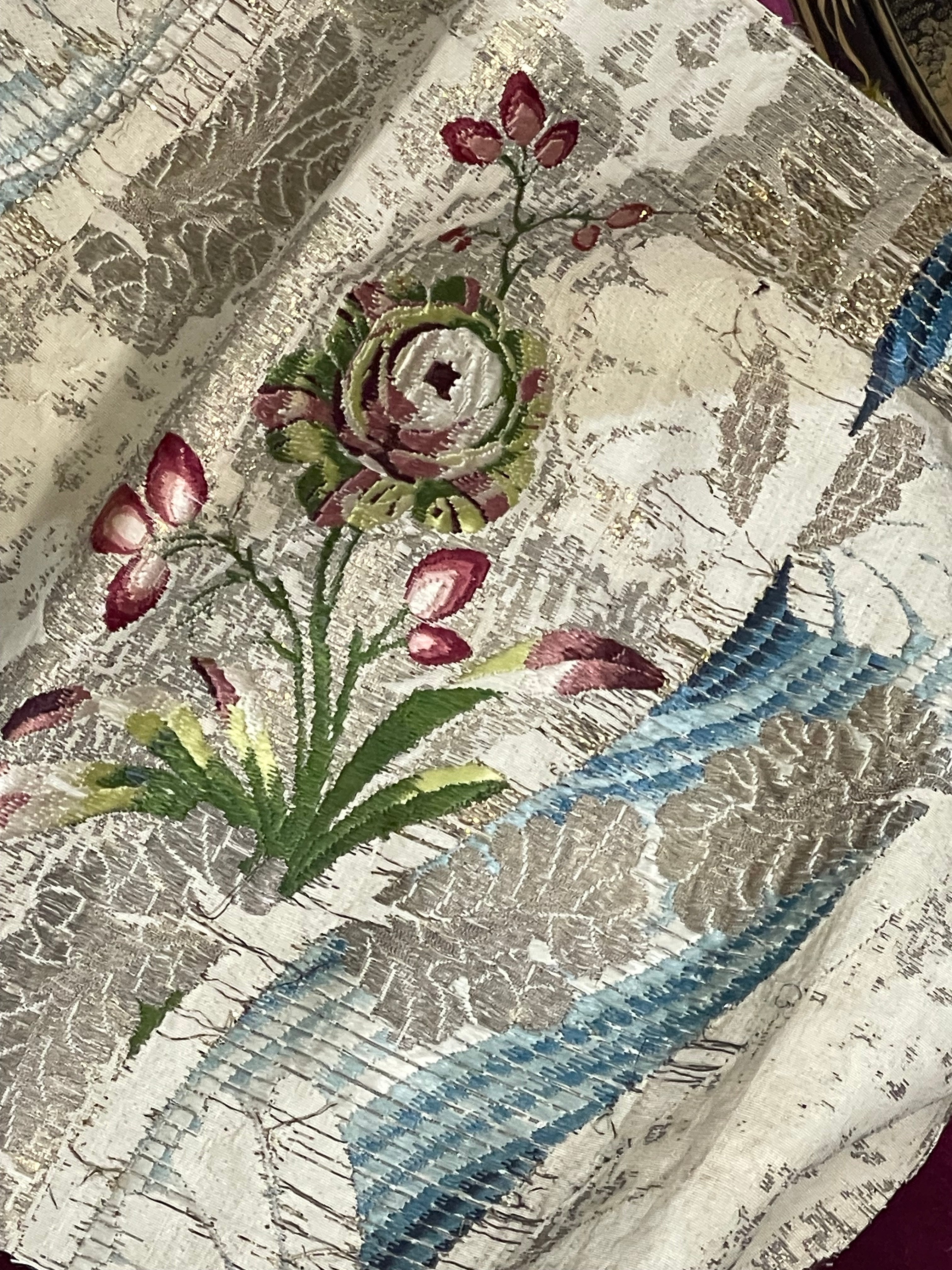 18th Century Silk Brocade Document Fragment