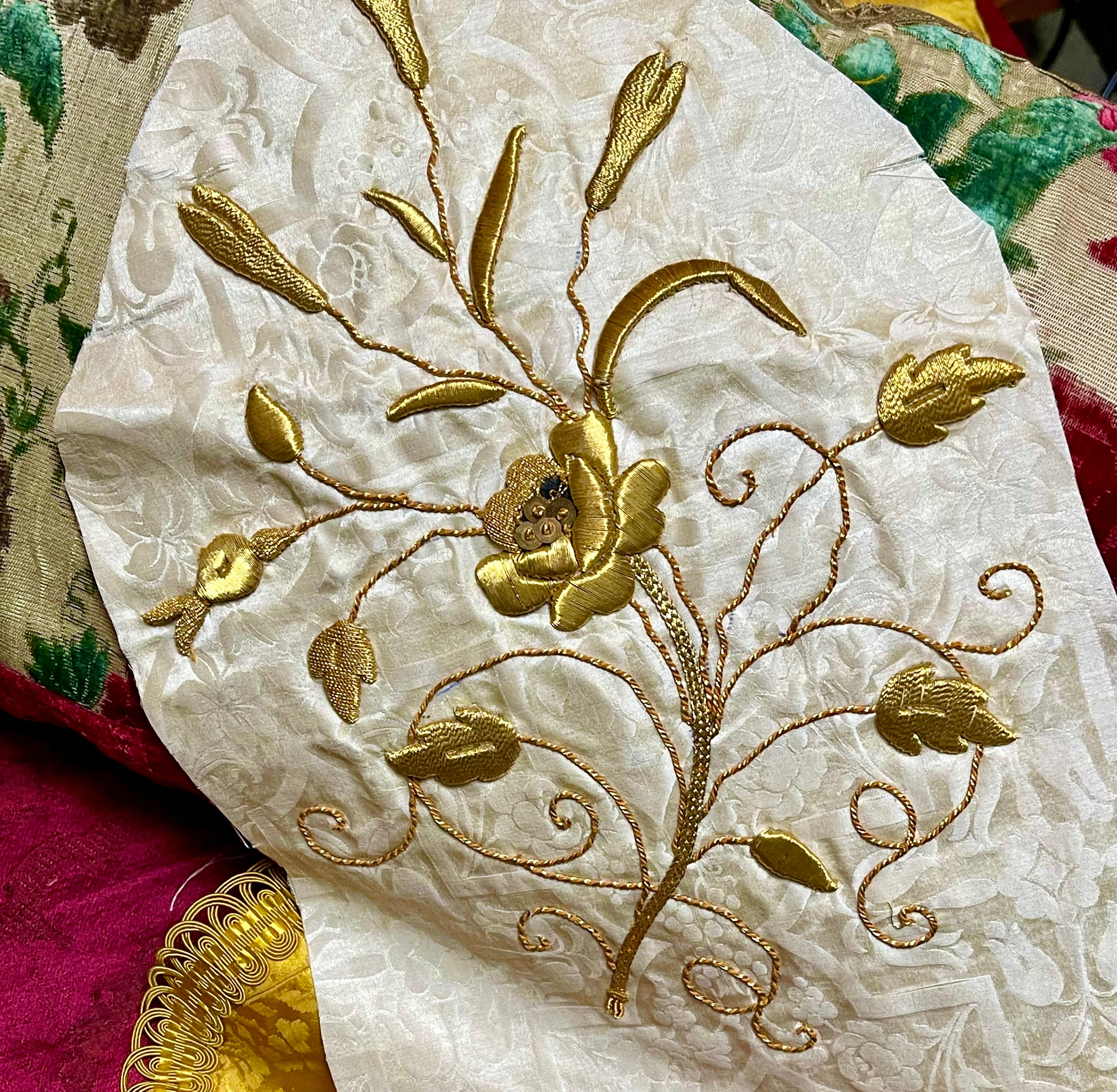 Antique Gold Metallic Embroidery Panel Rose