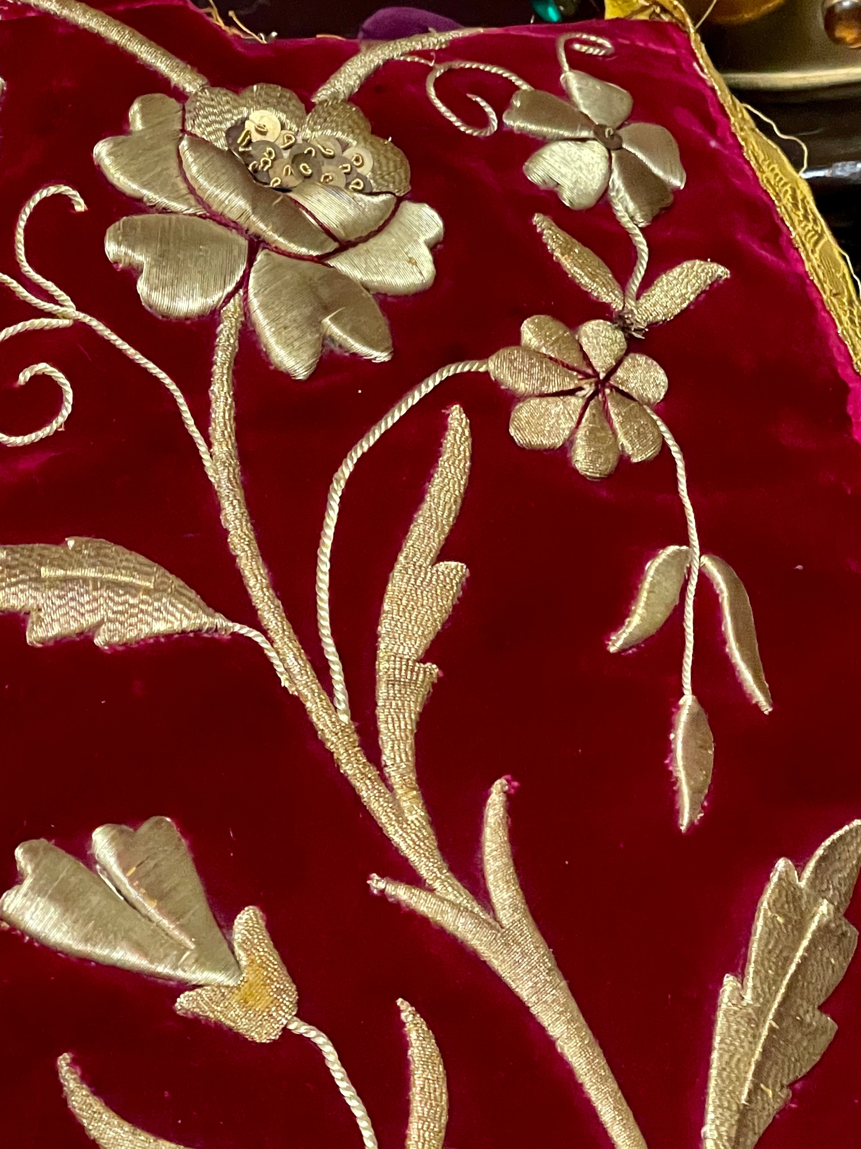 Antique Gold Metallic Embroidery Velvet