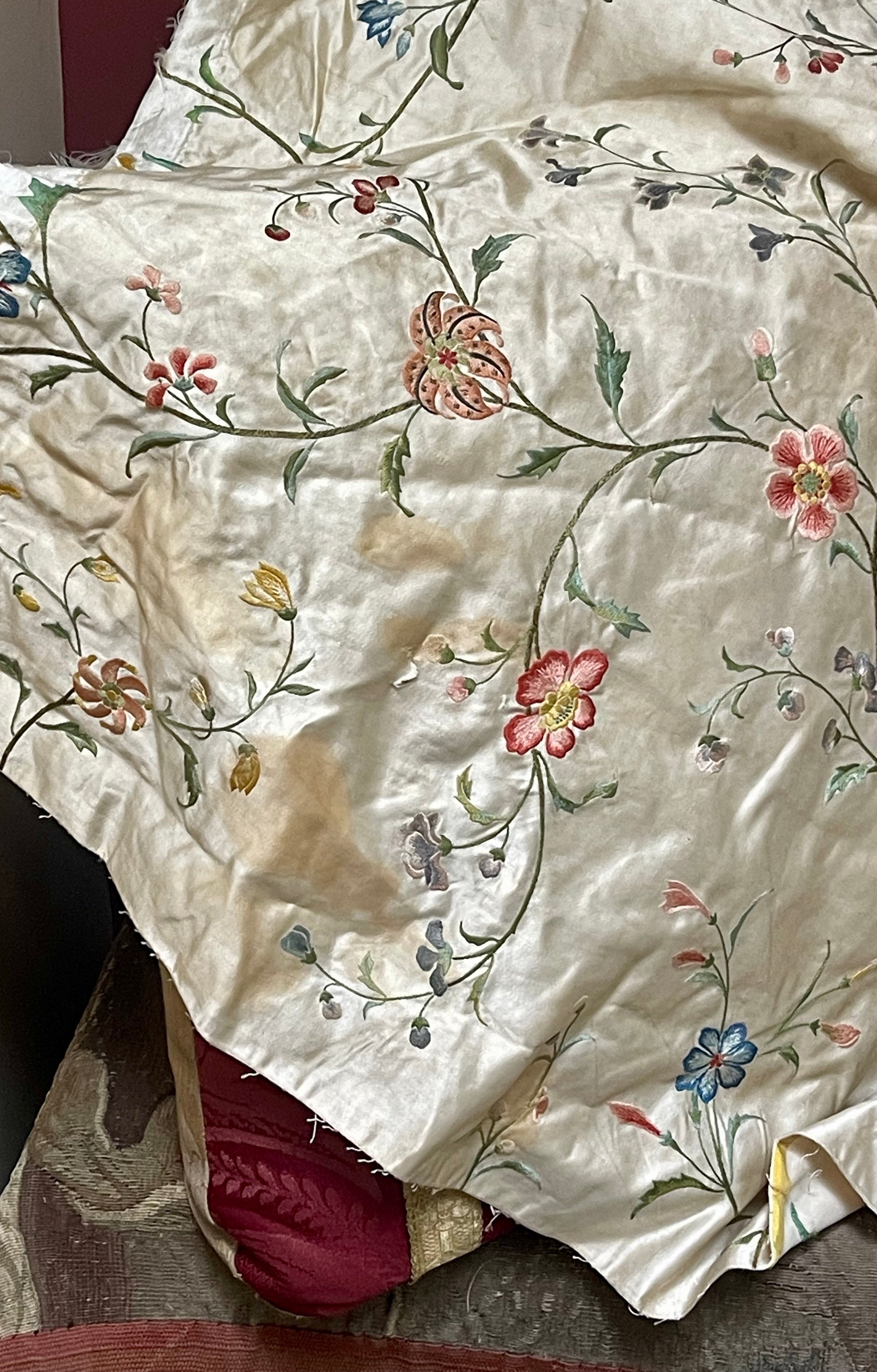 18th Century Embroidered Silk Panel