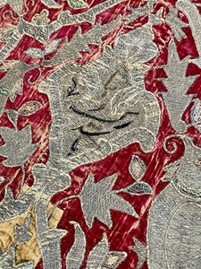 18th Century Persian Silk Velvet Metal Thread Panel