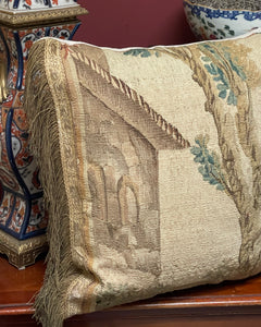 Antique Pillow 17th Century Aubusson Tapestry Panel Chateau