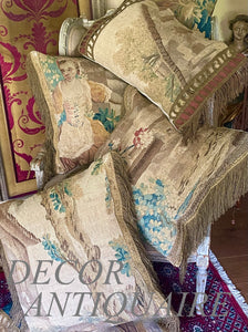 Antique Pillow 17th Century Aubusson Tapestry Panel Chateau