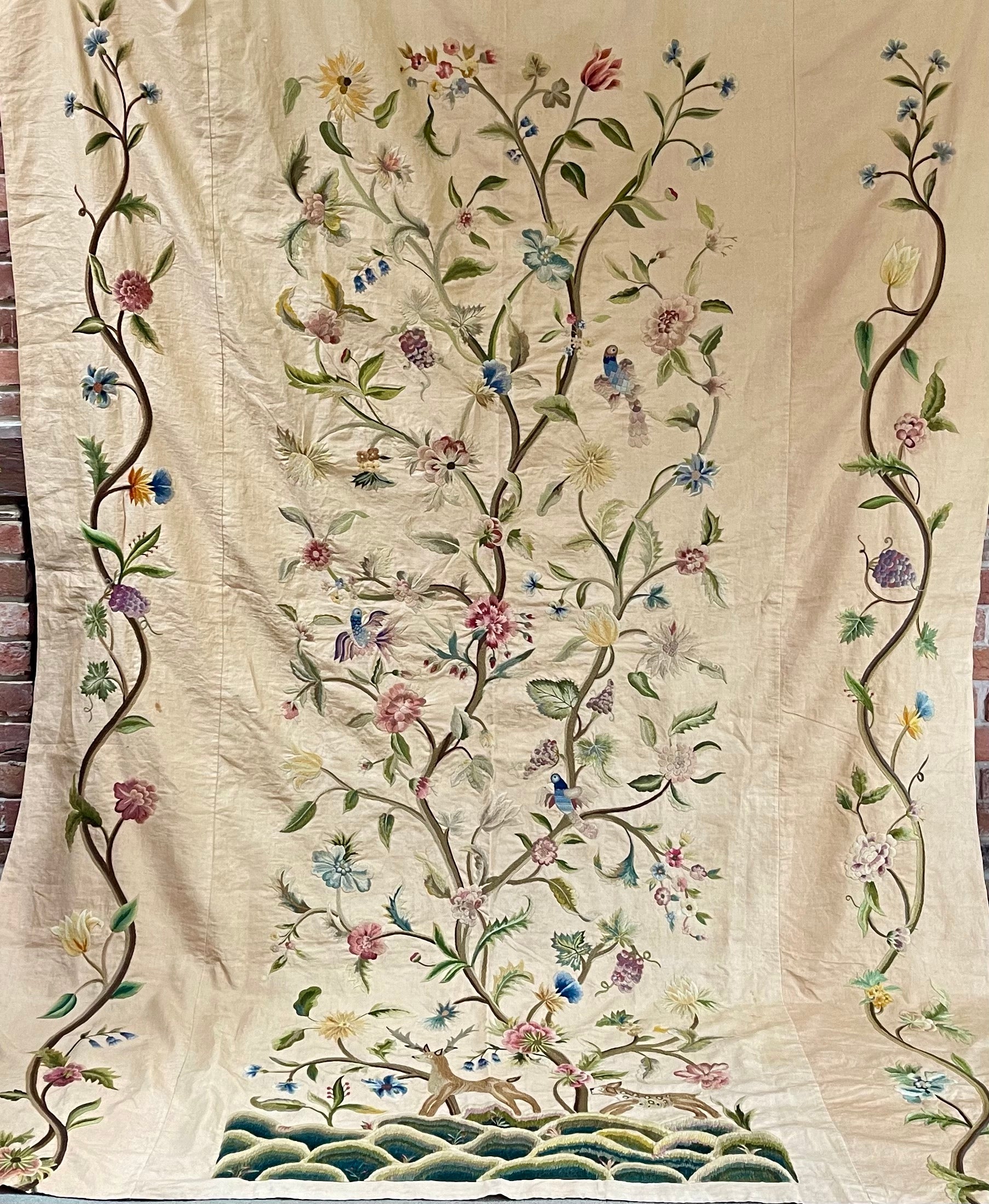 Antique Crewel Work Bed Cover Arts and Crafts