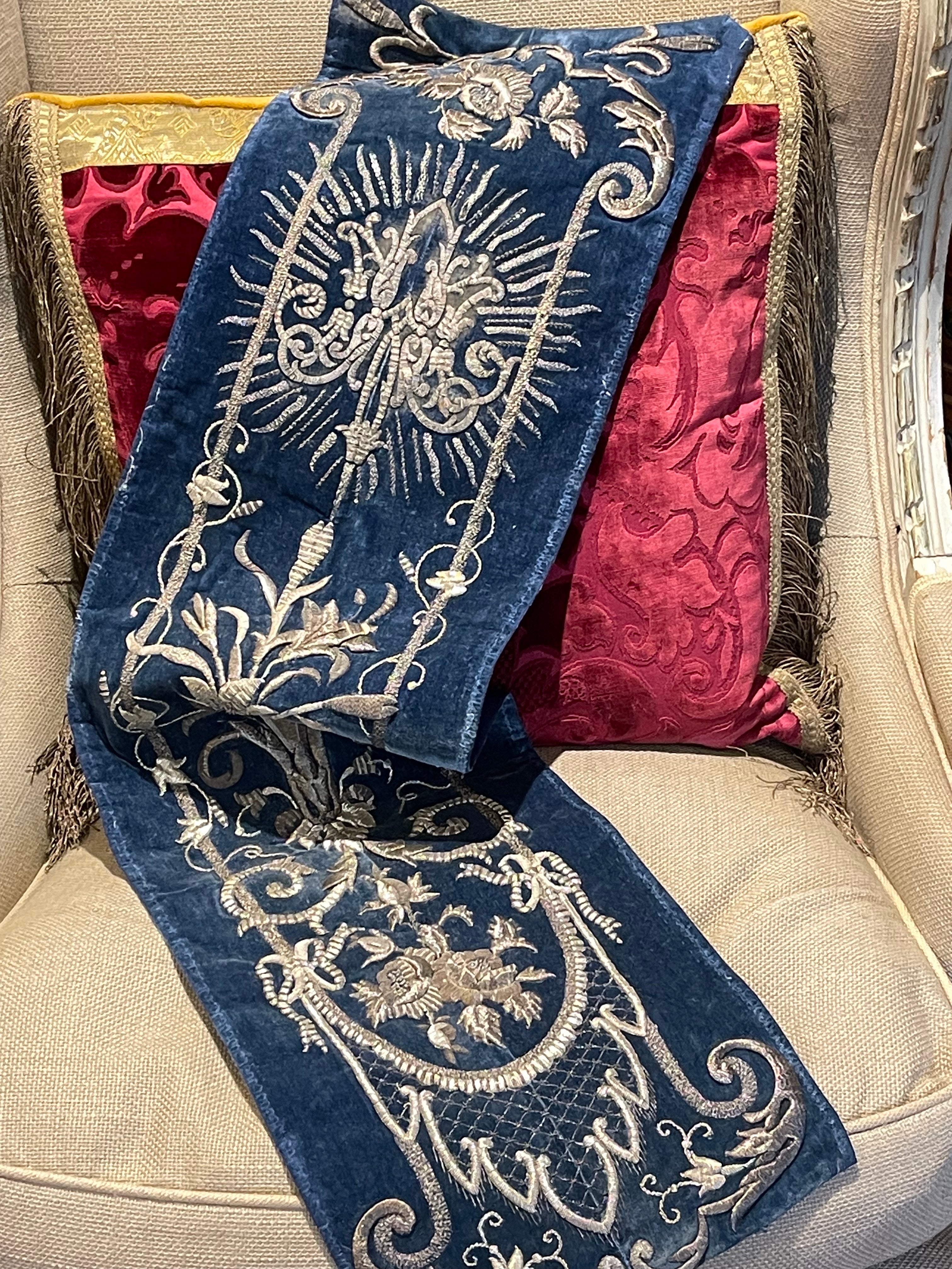 Antique Silver Metallic Embroidered Velvet Panel