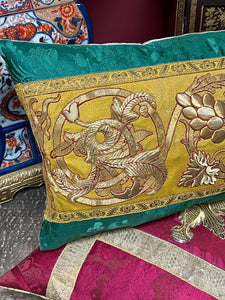 Antique Gold Metallic Embroidery Pillow