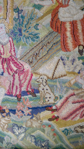 Antique Needlework Panel  Pastoral English