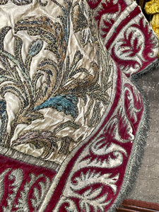 18th Century Embroidered Silk and Velvet Panel