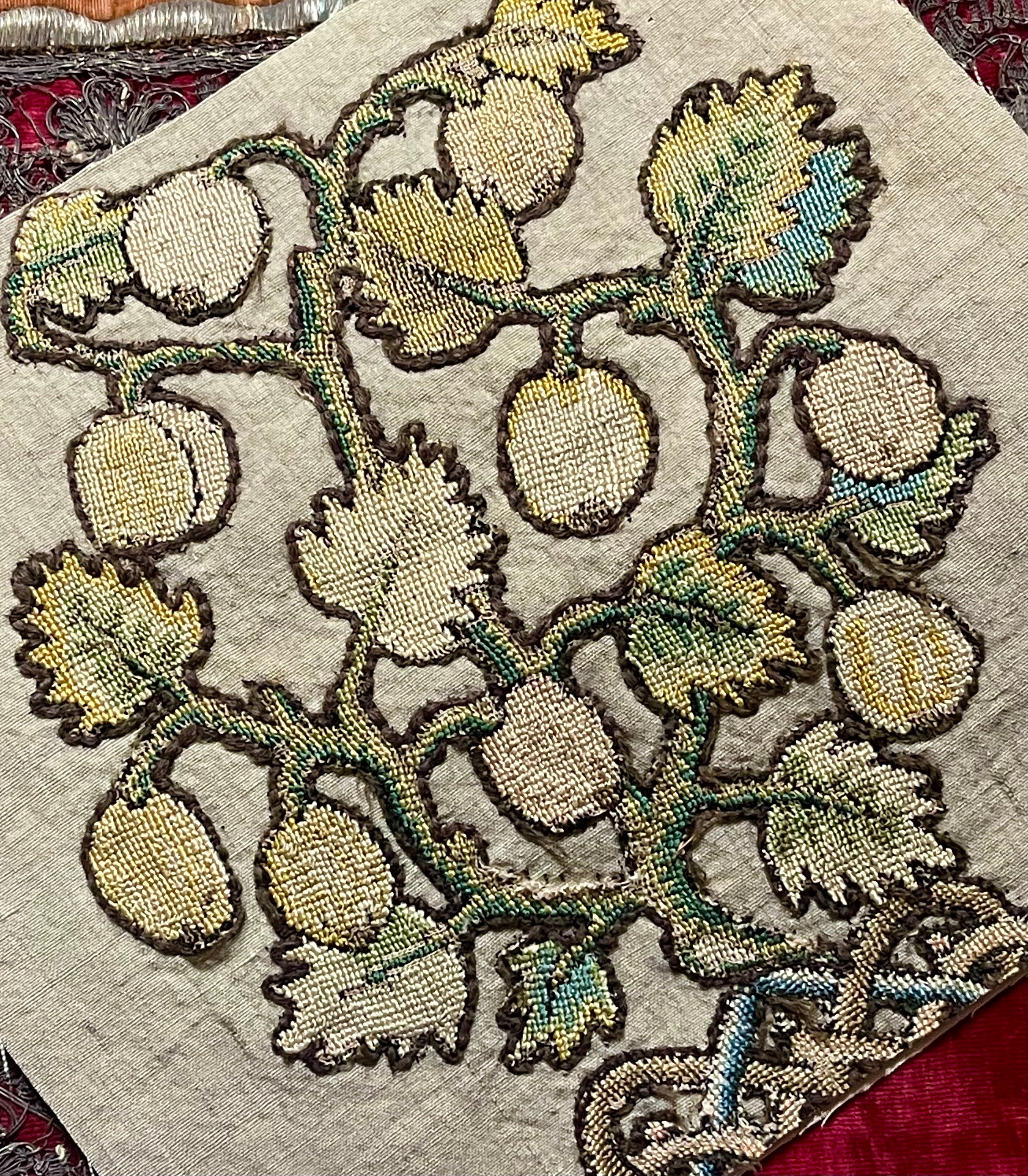 17th Century English Needlework Slip Grapefruit Tree