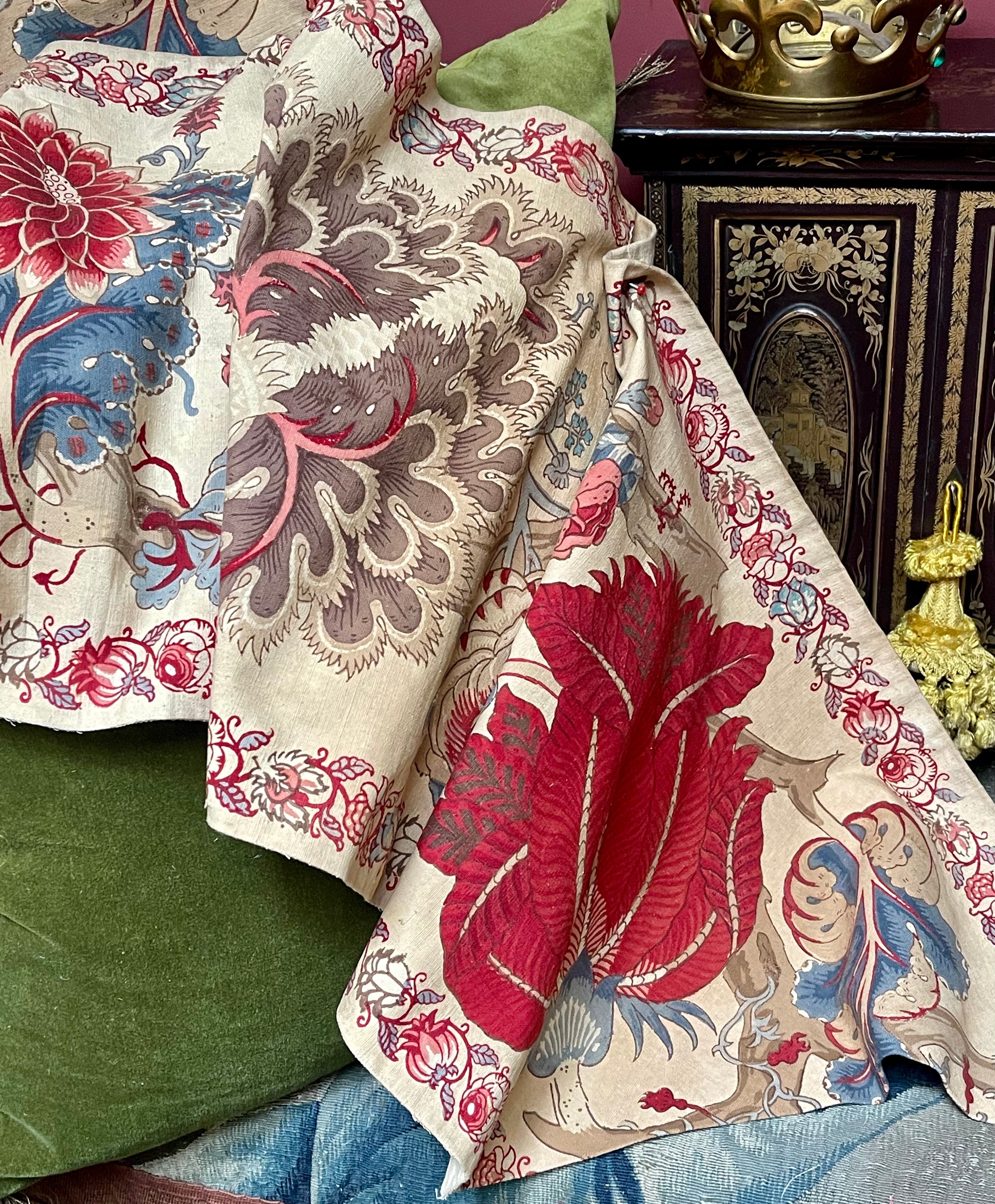 Antique French Indienne Palampore Block Printed Border Panel