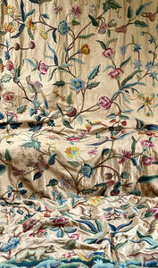 Antique Crewelwork Curtain Tree Of Life Birds Animals Circa 1800