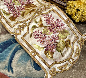 Antique French Silk Embroidered Panel Lilacs