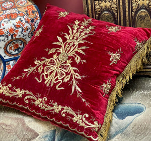 Antique Pillow Ottoman Goldwork Silk Velvet