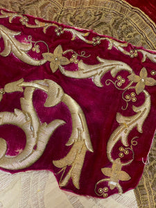 Antique Gold Embroidered Silk Velvet Fragment    S5254