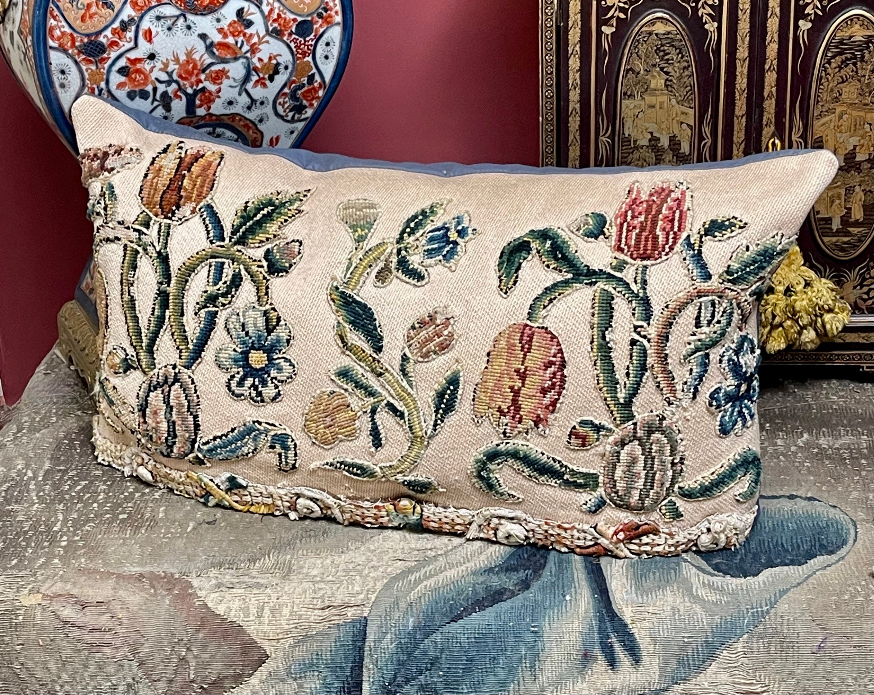 Antique English Crewelwork Pillows PAIR
