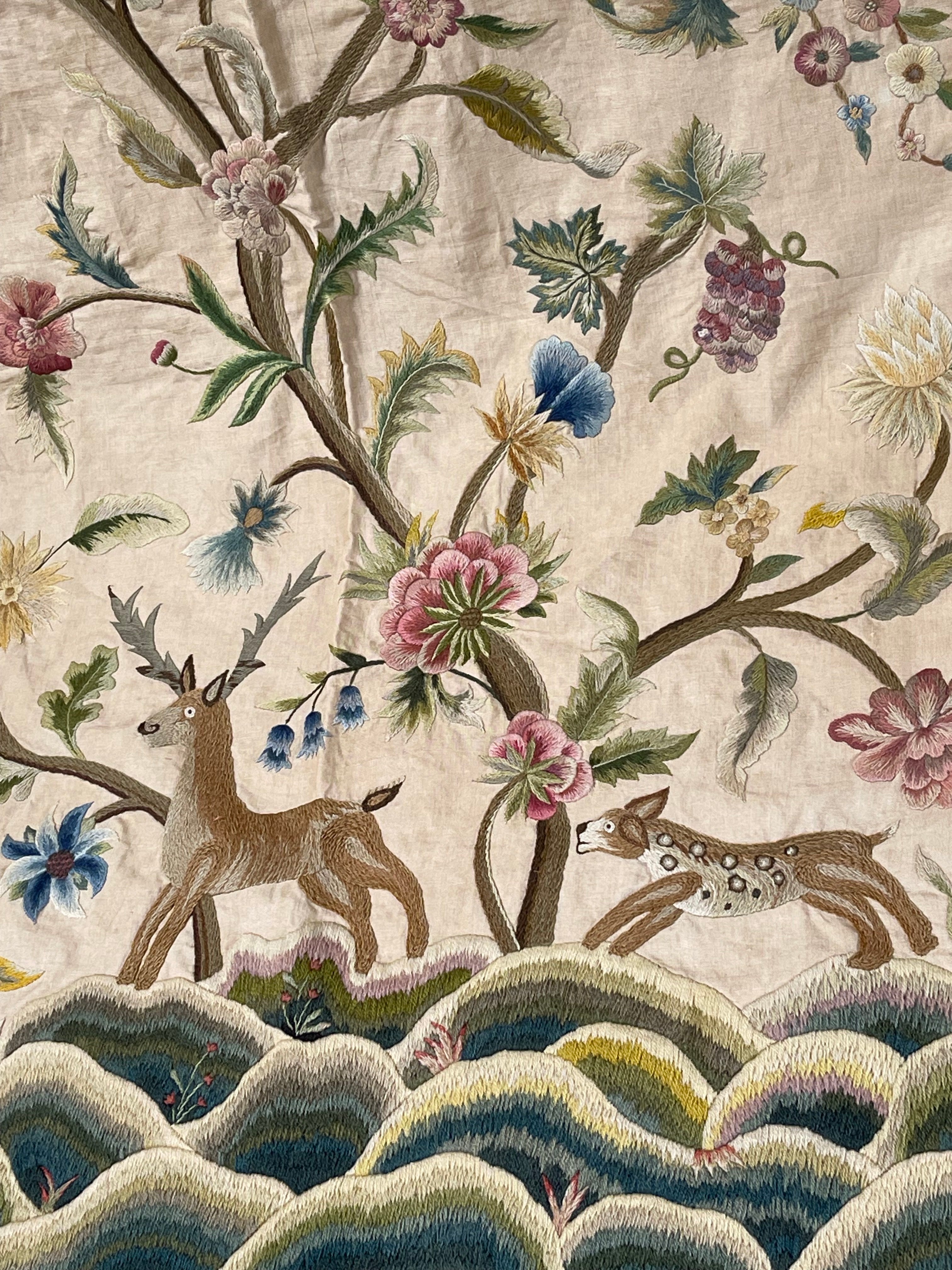 Antique Crewel Work Bed Cover Arts and Crafts