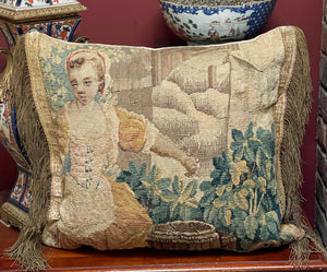 RESERVED FOR S  Antique Cushion 17th Century Aubusson Pastoral Tapestry