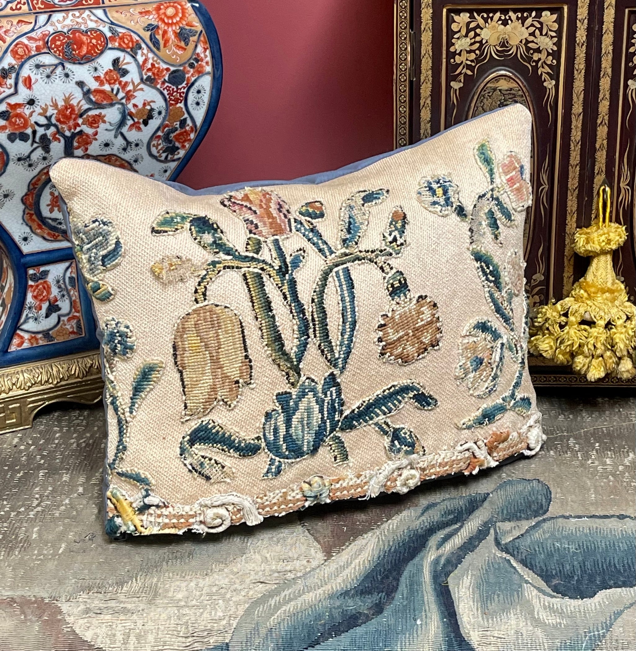 18th Century Crewelwork Cushions PAIR