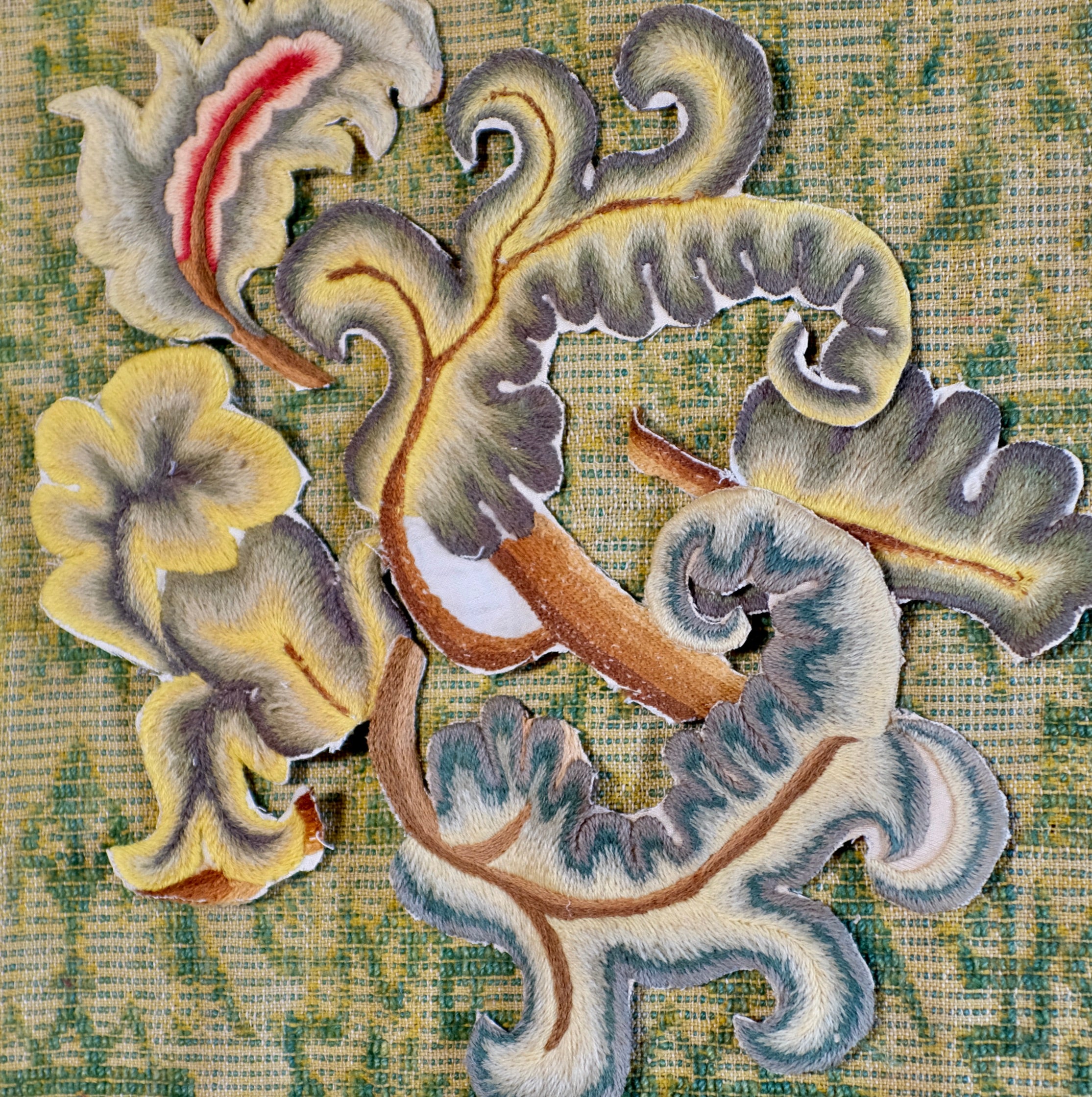 Antique Crewelwork Leaves FIVE