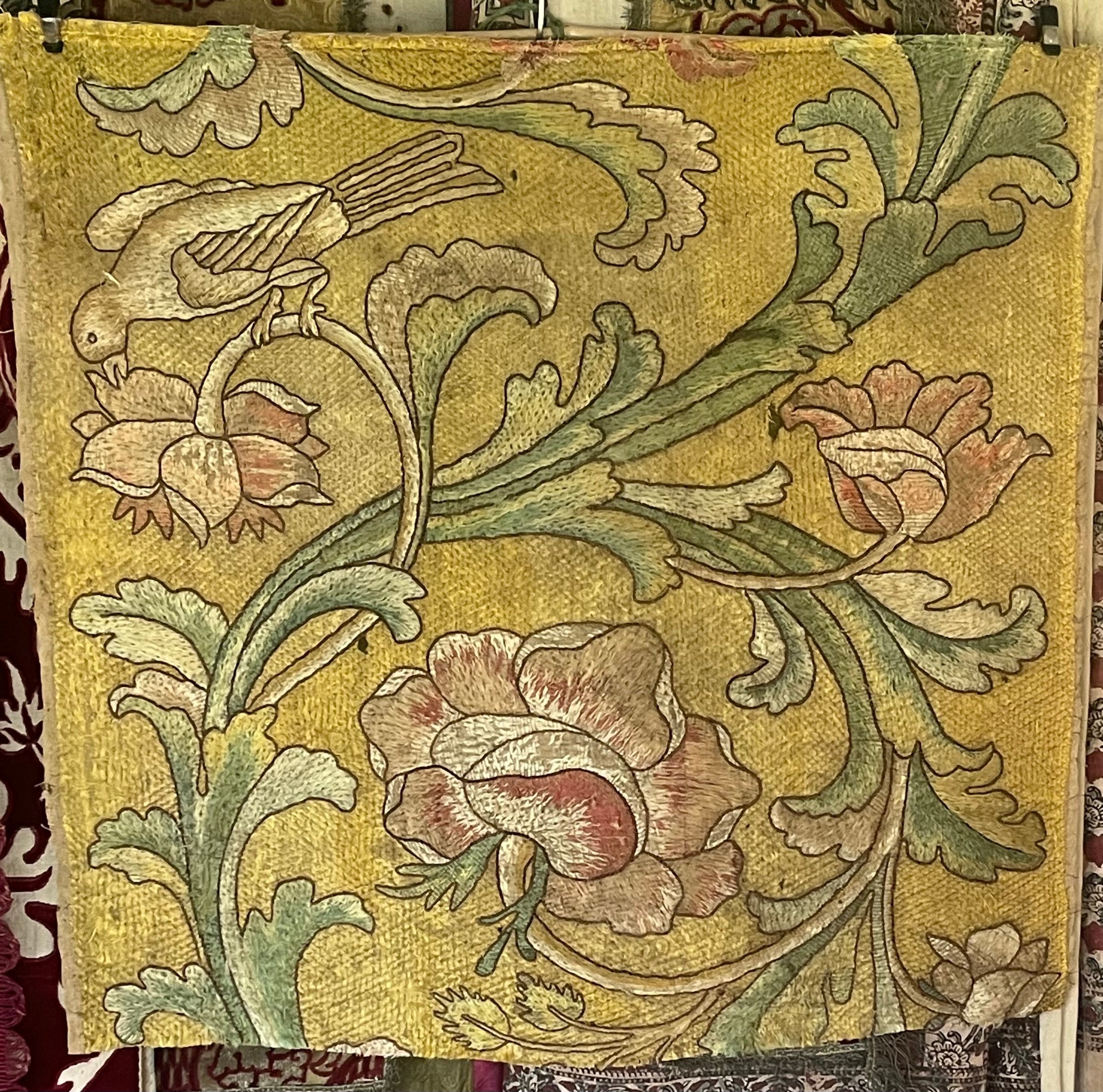 17th Century Italian Silk Floss Embroidered Panel