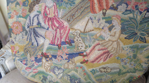 Antique Needlework Panel  Pastoral English