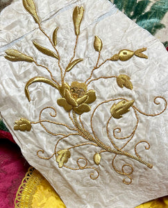 Antique French Gold Embroidered Floral Panel