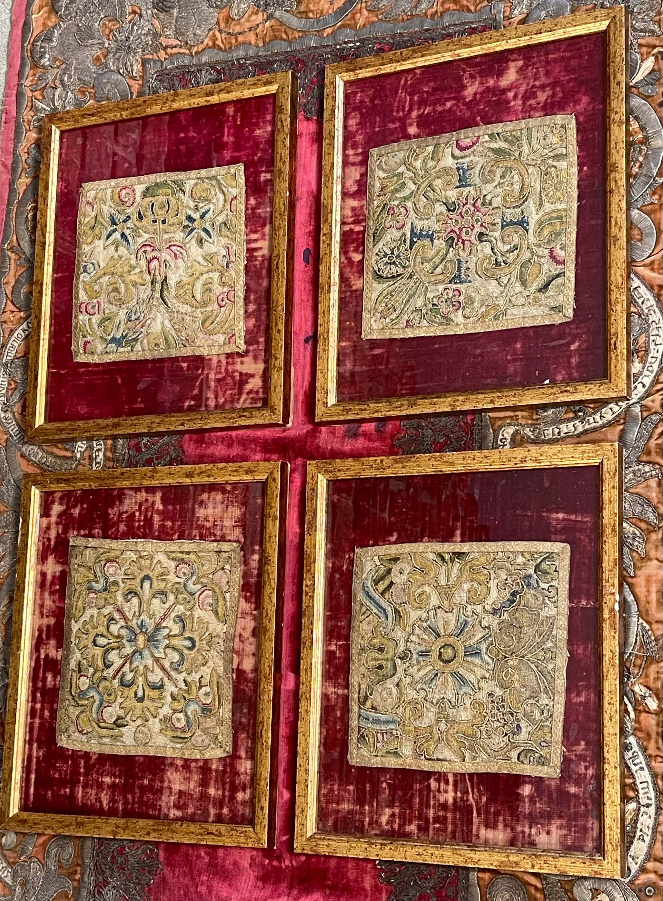 17th Century English Needlework Panels Set of 4
