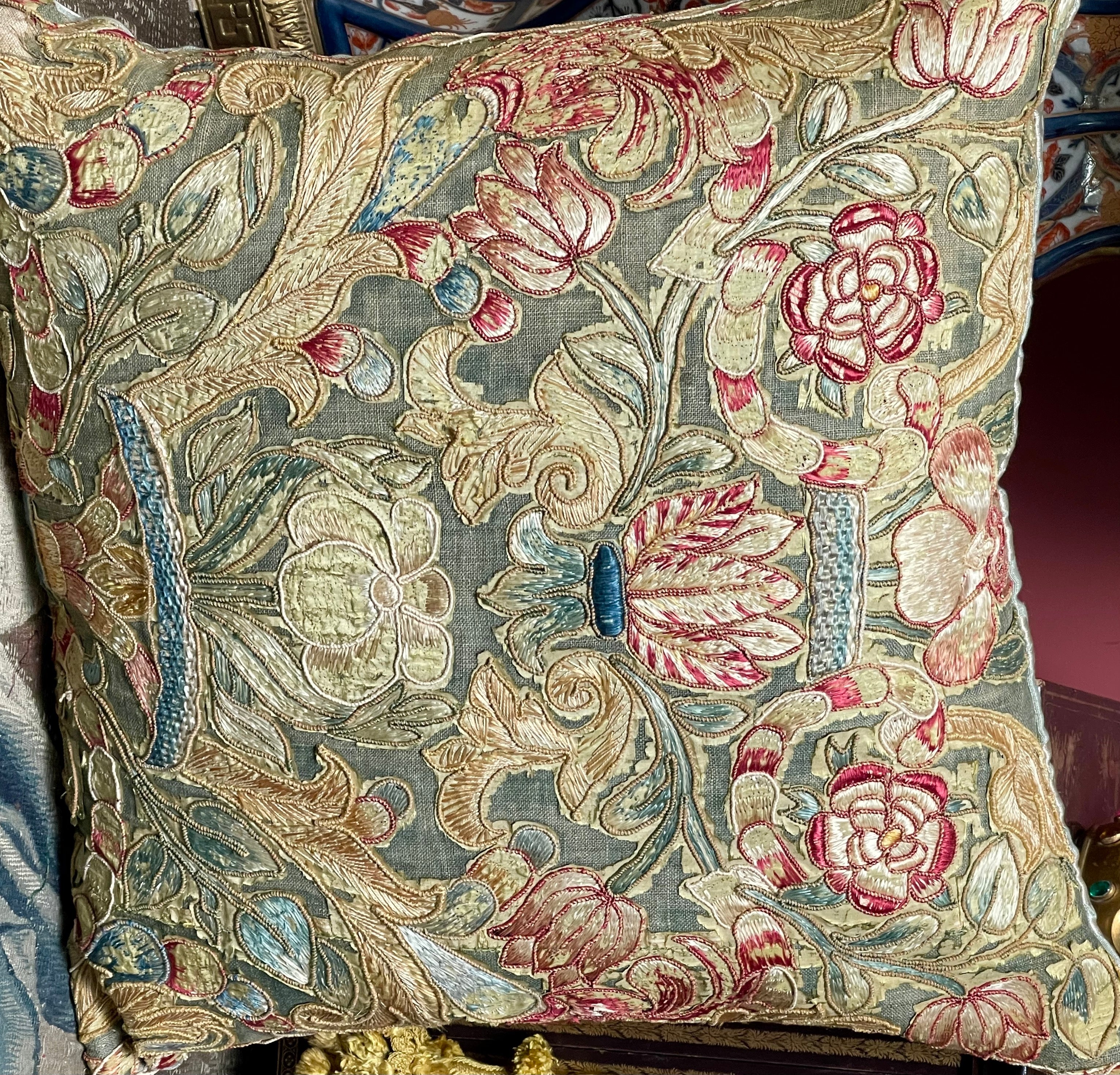 17th Century Embroidery Bespoke Hand Made Pillow