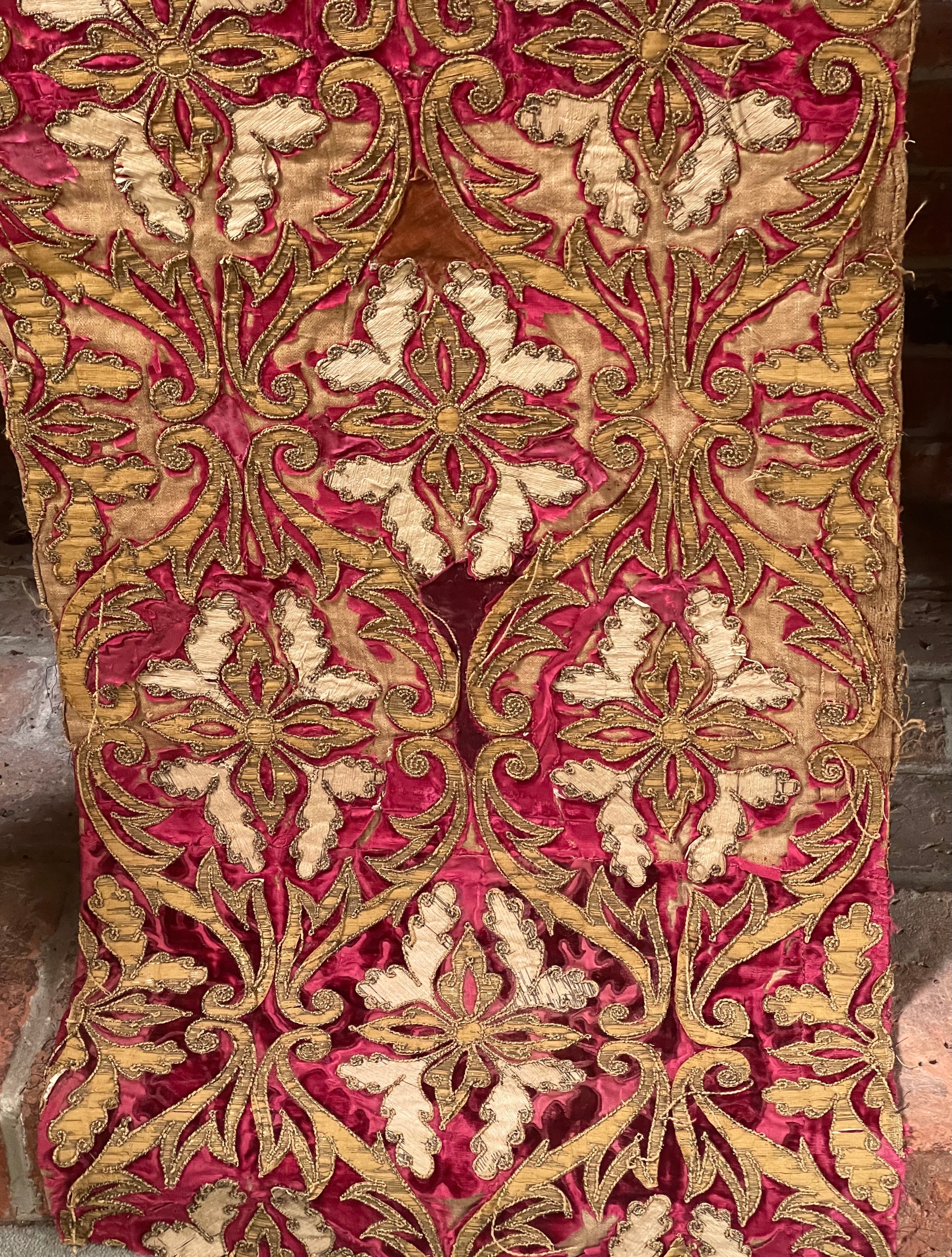 17th Century Venetian Baroque Silk Velvet Appliqued Panel