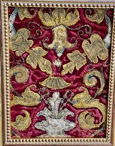 17th Century Embroidered Silk Velvet Panel