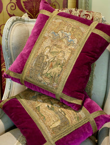 Hand Made Bespoke Pillows Medieval Embroidery Life of The Virgin