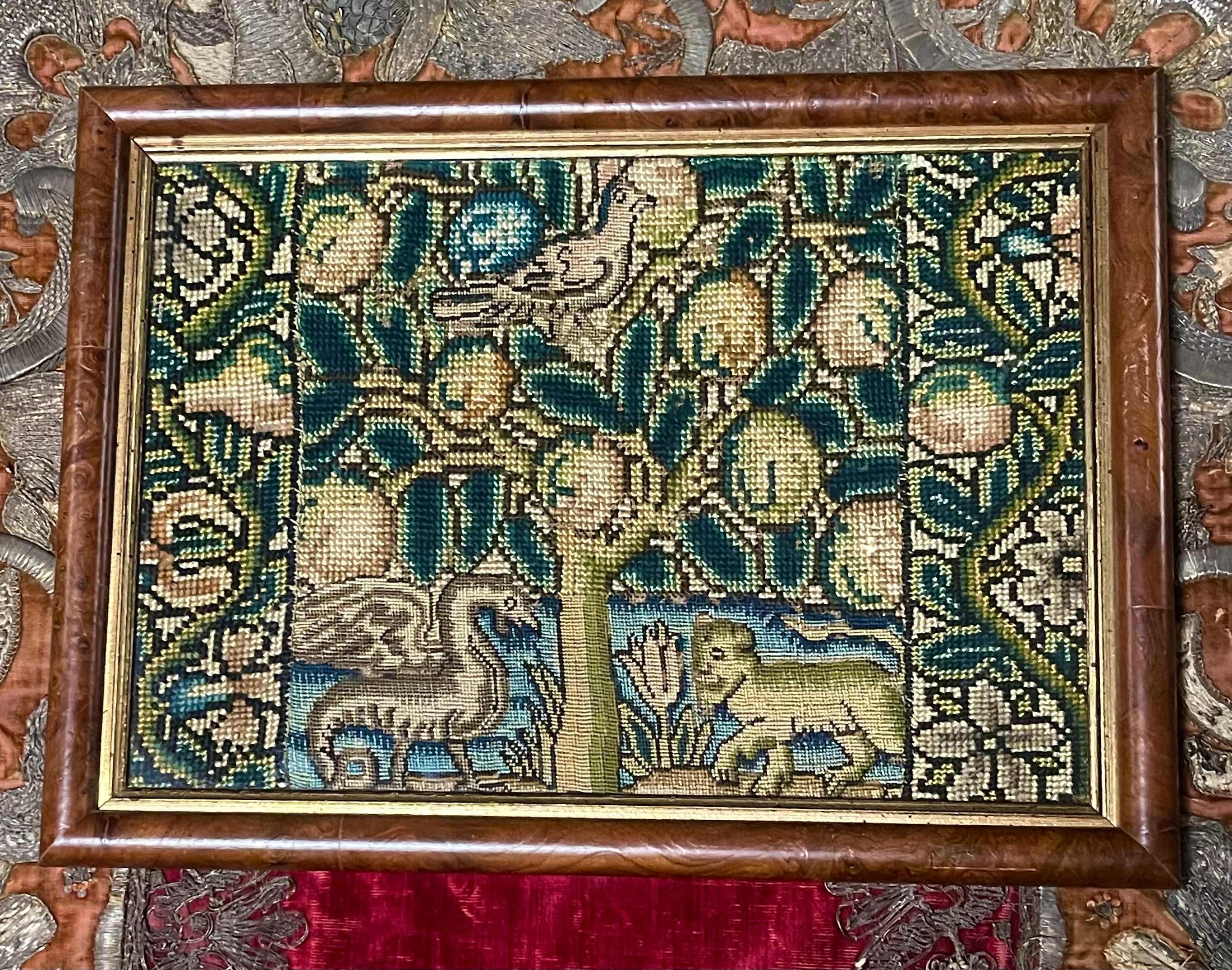 17th Century Needlework Picture Lion Dragon