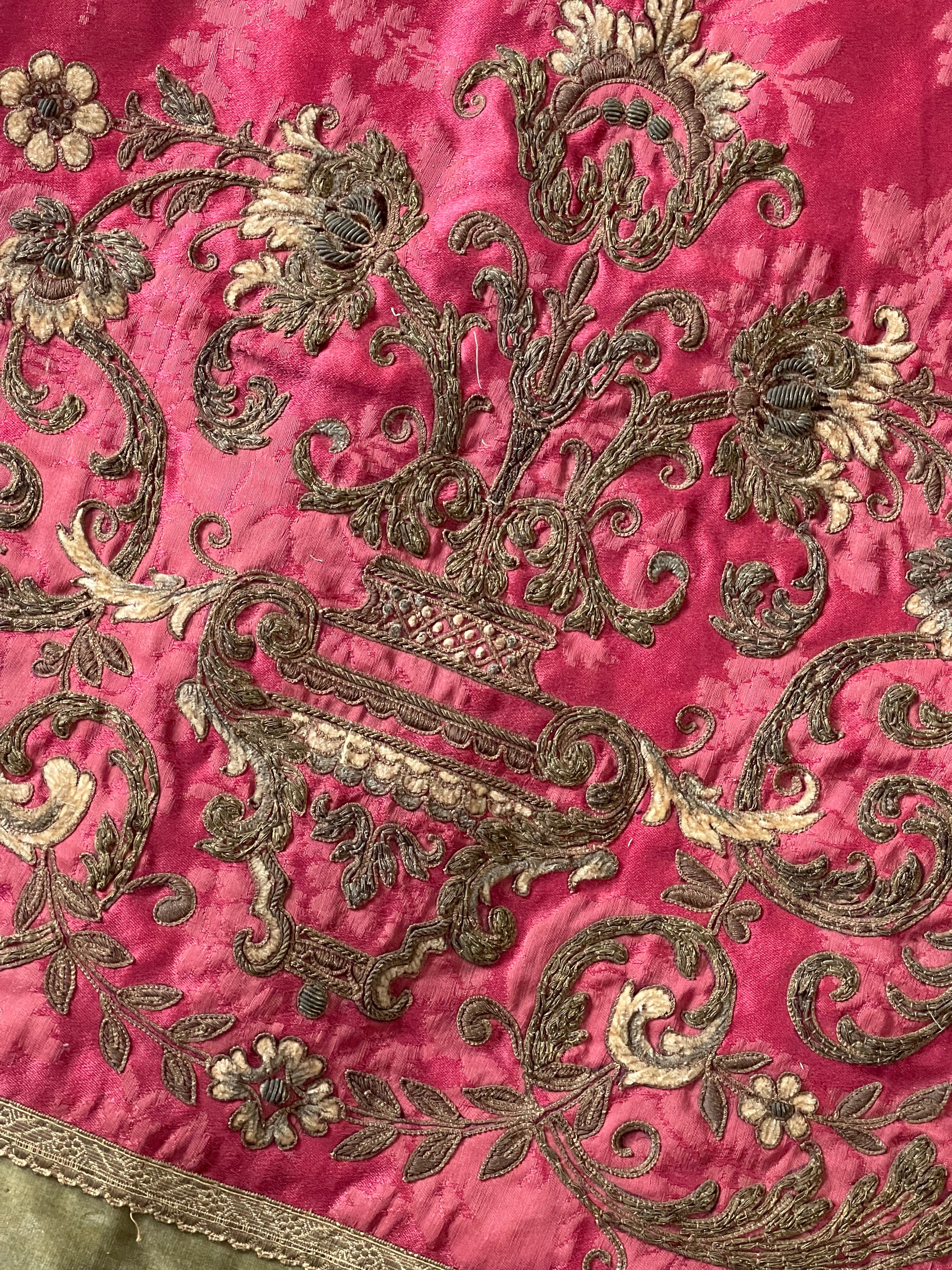 Antique Silk Coverlet Gold Metallic Embroidery