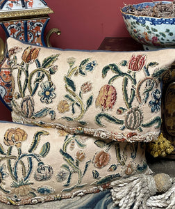 Antique English Crewelwork Pillows PAIR