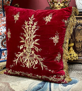 Antique Pillow Ottoman Goldwork Silk Velvet