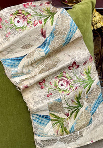 18th Century French Silk Brocade Silver Metal Threads