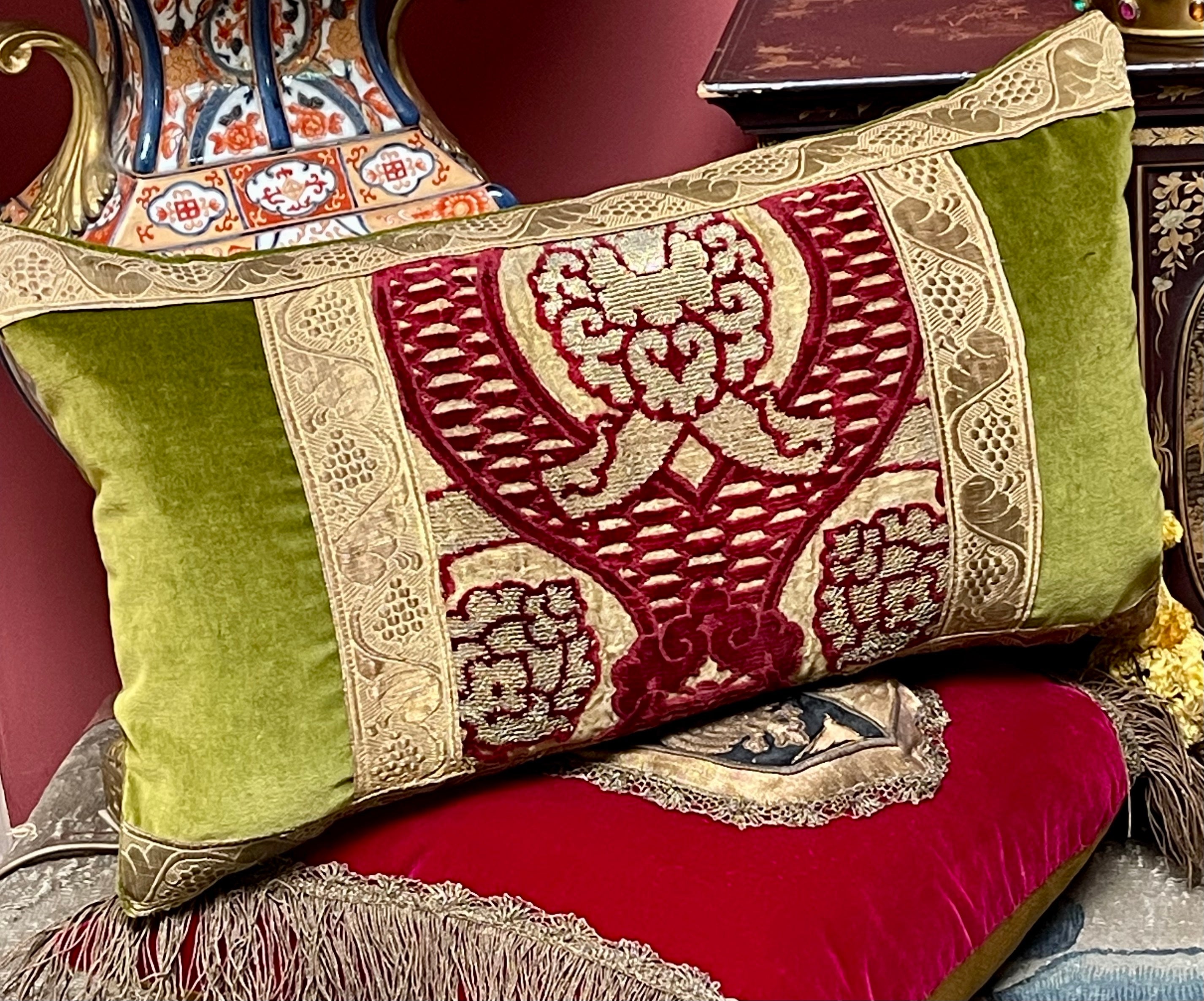 Antique Pillow 16th Century Venetian Pomegranate Panel
