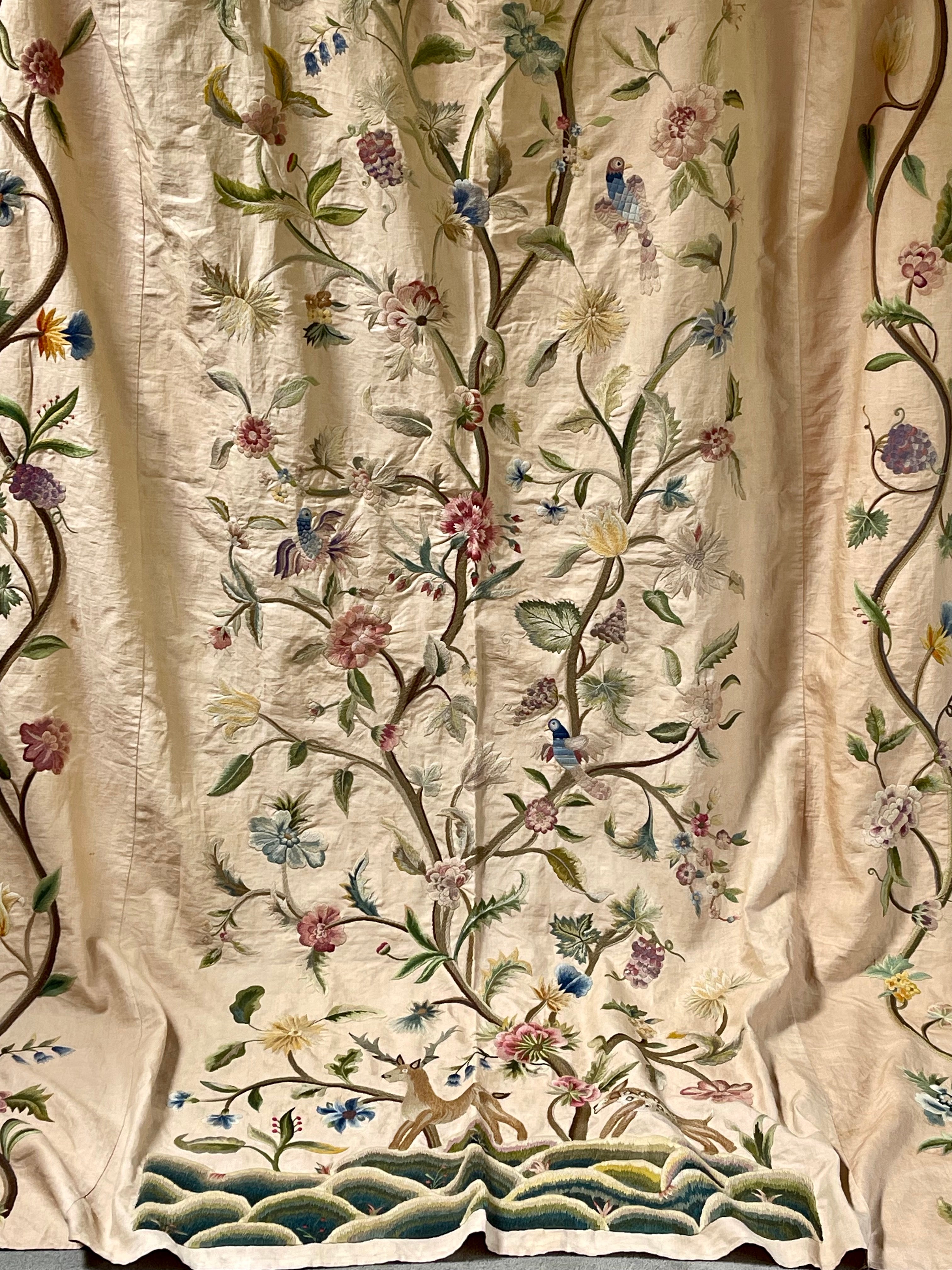 Antique Crewel Work Bed Cover Arts and Crafts