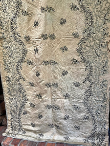 Antique Silk Wall Hanging Silver Metal Embroidery