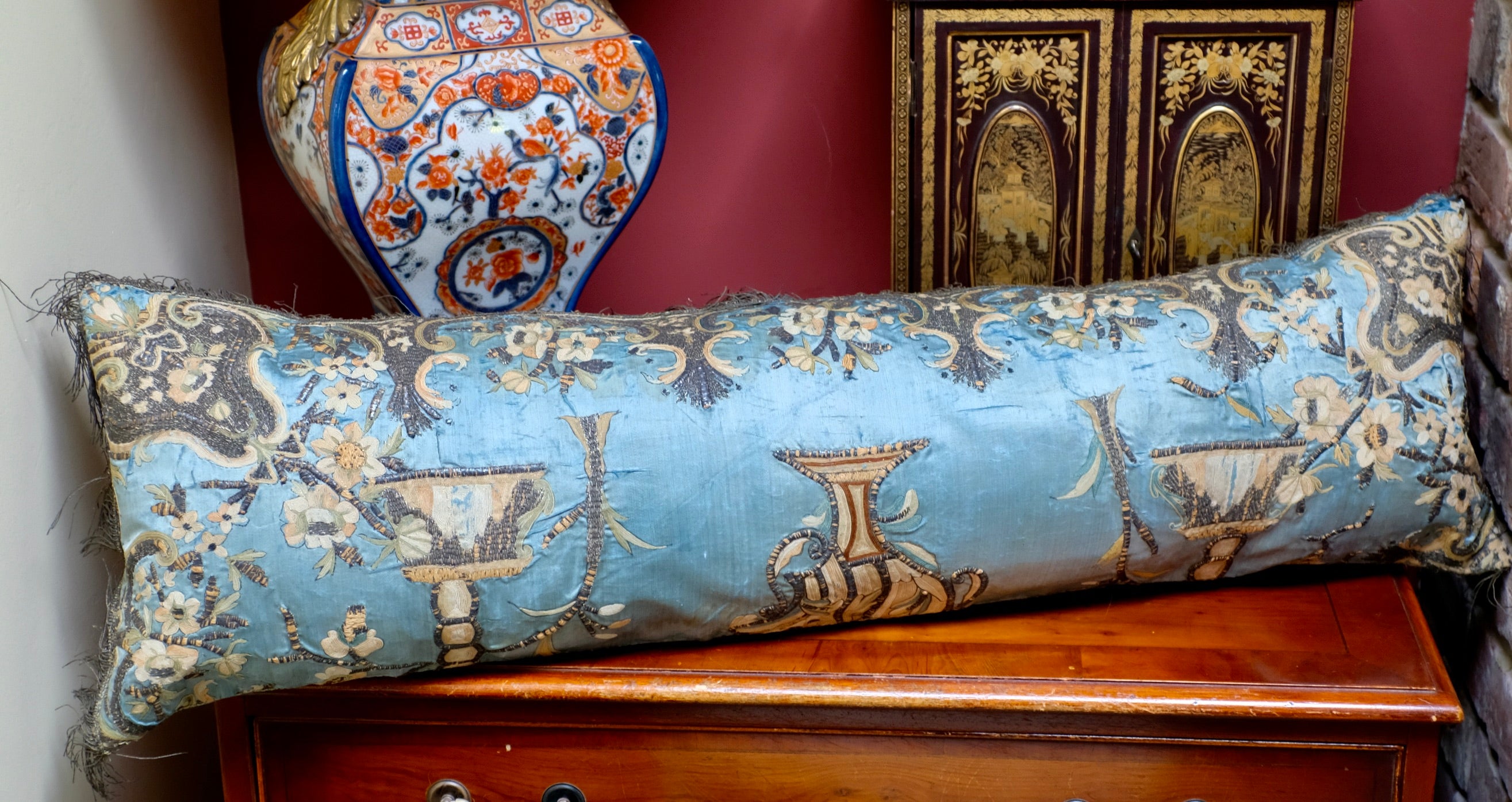 18th Century Ottoman Embroidery Bolster Pillows PAIR