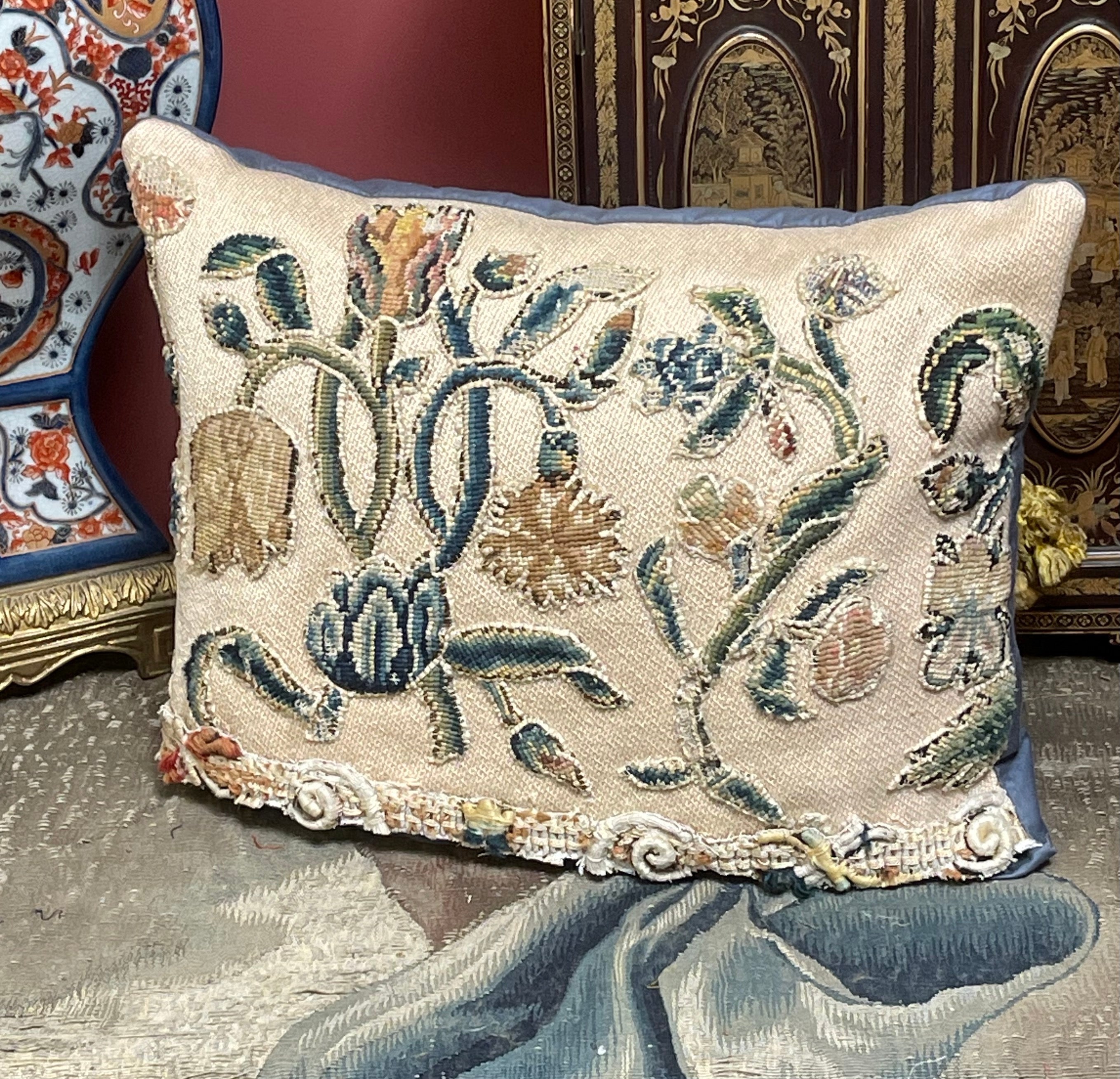 18th Century Crewelwork Cushions PAIR