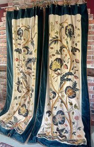 RESERVED FOR S  Antique English Crewelwork Curtains Tree of Life