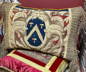 Antique Aubusson Tapestry Armorial Pillow