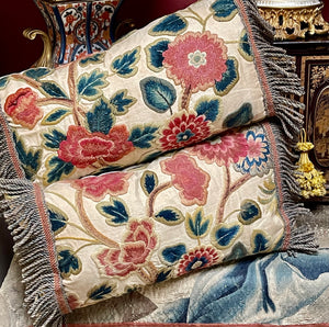 Antique Crewelwork Pillows Pair